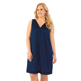 Exquisite Form 30107 Women's Nylon Tricot Sleeveless Short Knee Length Nightgown, Navy, X-Large