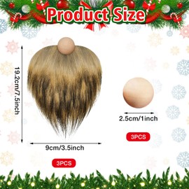 Christmas Gnome Beard, 3 Pieces Faux Fur Fabric Plush Gnome Beard and Wooden Balls Set, Pre-Cut Gnome Figures Beard, Christmas Gnome Accessories, for Christmas Decoration, DIY Crafts (Brown)
