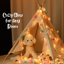 9.85FT Unicorn String Lights with 20 LED PomPoms | Battery Operated Fairy Lights with Remote & Timer | Pink Cute Night Light for Bedroom Kids Playhouse Graduation Birthday Party Baby Shower, Rainbow