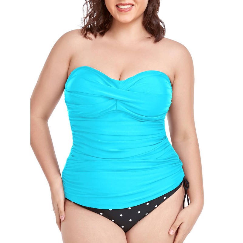 RELLECIGA - playera de tankini fruncida para mujer, Azul-cielo, XL