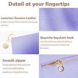 IDIDG Small Wallet for Women RFID Blocking Genuine Leather Slim Keychain Wallet Tri-Fold Card Case with Coin Pocket (Light Purple)