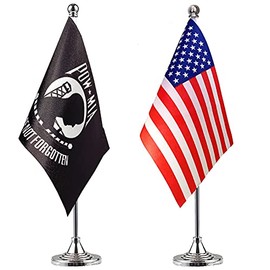 ZXvZYT 2 Pack American US POW MIA flag USA POW MIA table flag,Small Mini United States Military Desk Flags With Stand Base,for Army Party Events Celebration Decorations Supplies