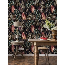 Luvdecor Peel and Stick Wallpaper Boho Bold Luxury Leaf Wallpaper Removable Wallpaper Boho Peel and Stick Floral Wallpaper for Bedroom Bathroom Stick On Wallpaper for Accent Wall Decor 17.7 * 118in