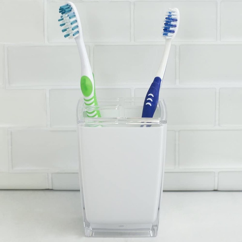 Home Basics Break-Resistant Plastic Toothbrush Holder Tumbler for Bathrooms, White