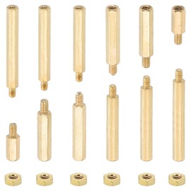 PATIKIL M2+3mm Standoff Screws, 240Pcs Male to Female Hex Brass PCB Standoff Spacer Screw Nut Assortment Kit for PCB Computer Circuit Board, Golden
