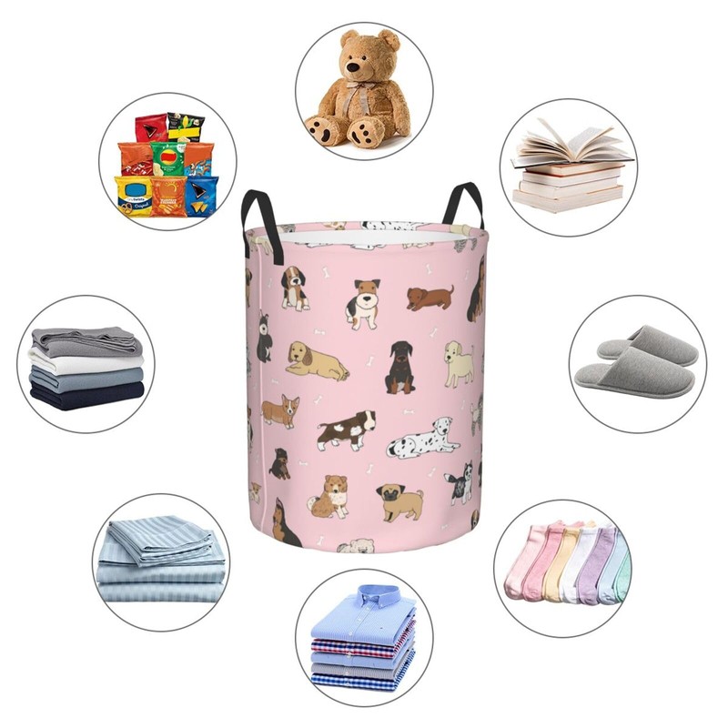 Jbofyee Cute Dogs Pink Laundry Hamper Bag With Waterproof Liner