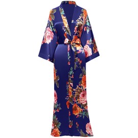 BABEYOND Kimono Robe Long Satin Floral Bridesmaid Wedding Bachelorette Party Robe