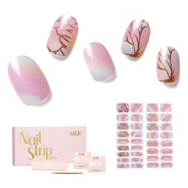 Semi Cured Gel Nail Strips - NAILOG 34 Pcs Rainbow Butterfly Gel Nail Stickers Pink Extra Long Nail Wraps with Glossy Gel Finishing for Spring Summer, Flying Wings
