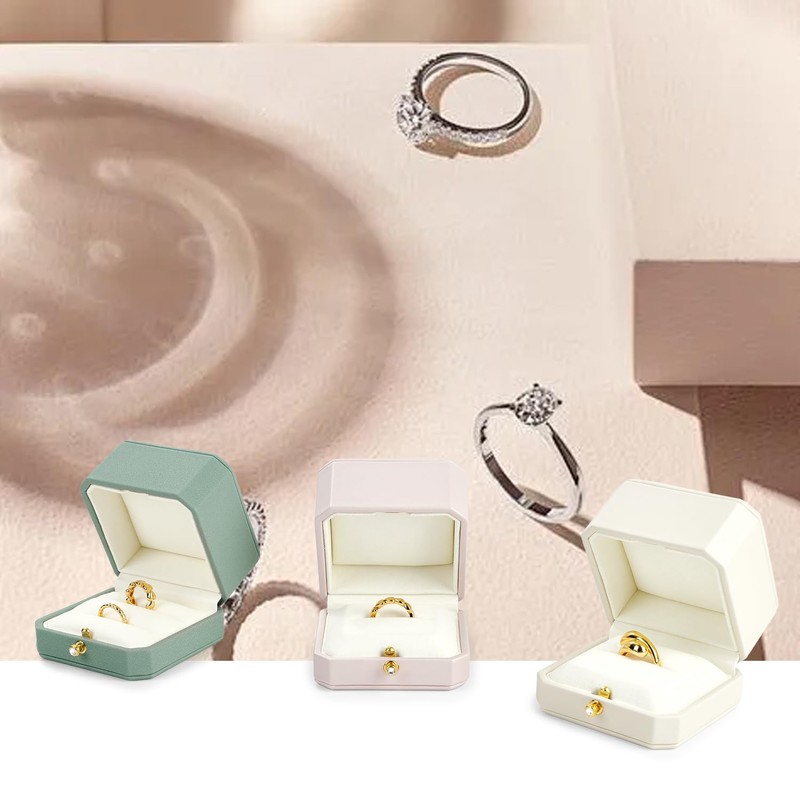 Oirlv PU Leather Double Ring Box Elegant Ring Storage Box