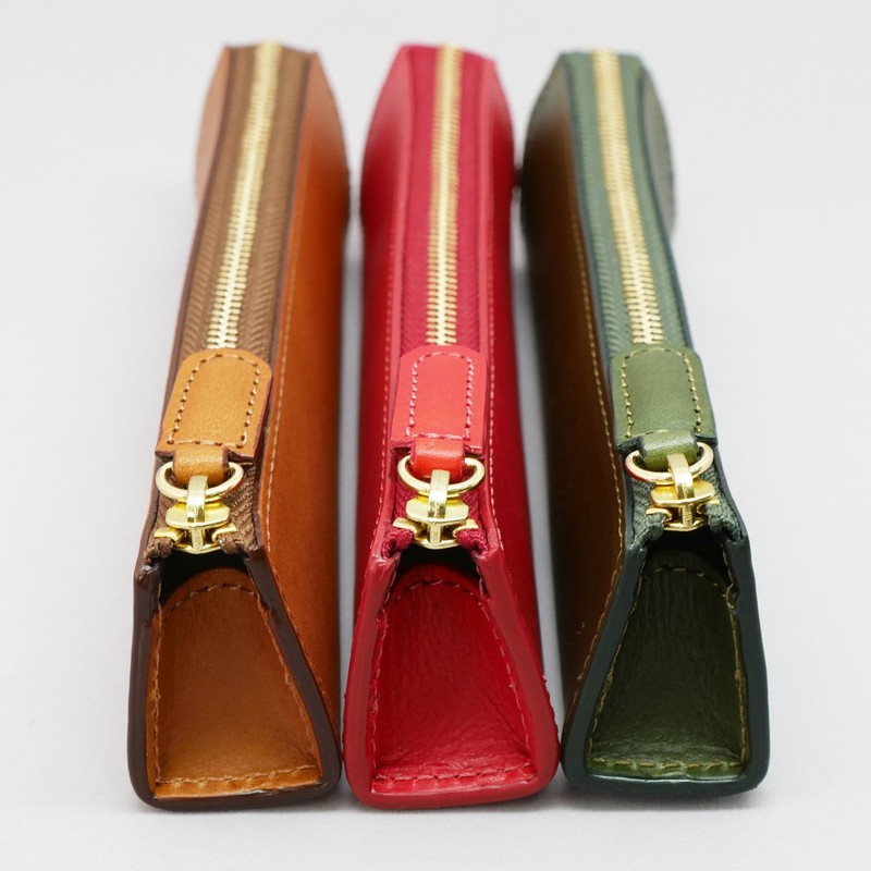 Slip-on Zipper Pencil Case S Rio Italian Leather Leather Navy
