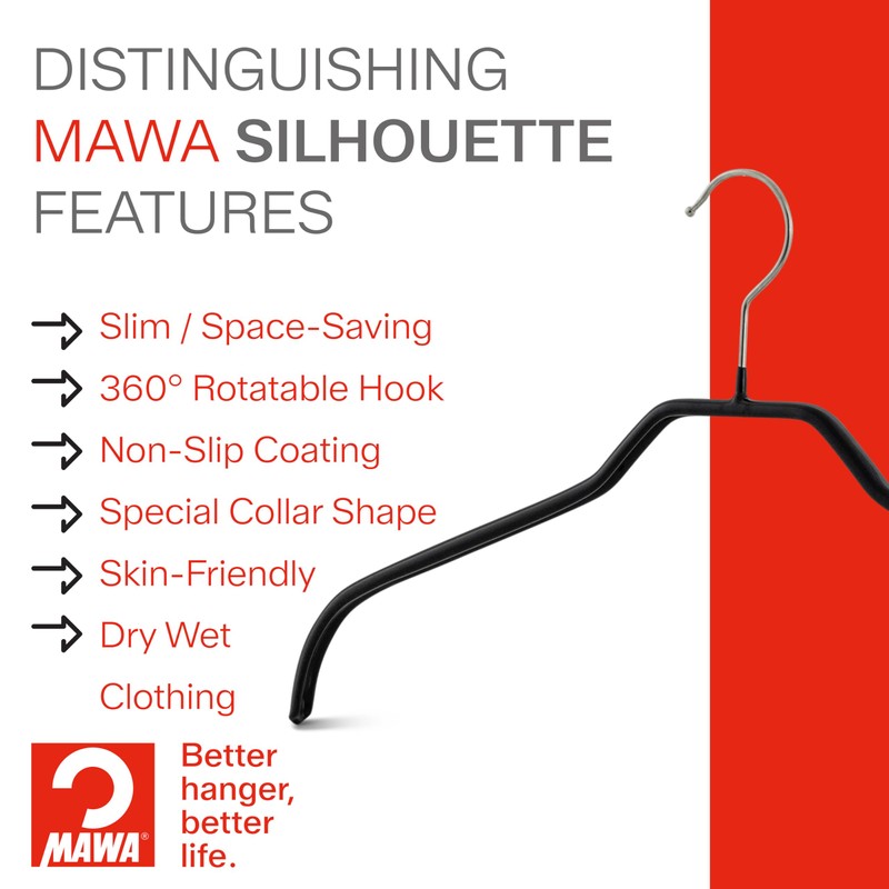 Narrow Petite Clothing Hangers by MAWA, Steel Hanger with Non-Slip