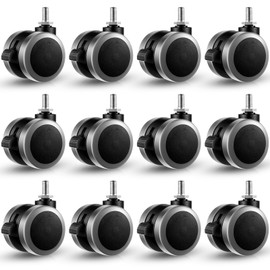 Cinnvoice 12 Pcs 2 Inch M8 Threaded Caster Office Chair Replacement Wheels Bulk Height Adjustable Lockable Swivel Caster for Chair Standing Mobile Desk Luggage Accessories