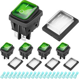 DAOKAI Toggle Switch On/Off DPST 30A Green Luminous LED Switch 4 Pins 2 Position Rocker Switch High Current Button Rocker Switch for DIY, Car, Boat, Electrical Appliances - Pack of 5