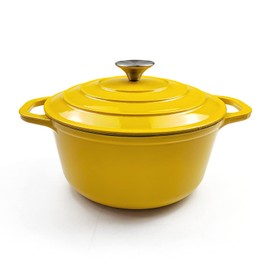 HAWOK Enameled Cast Iron Dutch Oven with Lid, 3 Quart Deep Round Dutch Oven with Dual Handles, Yellow
