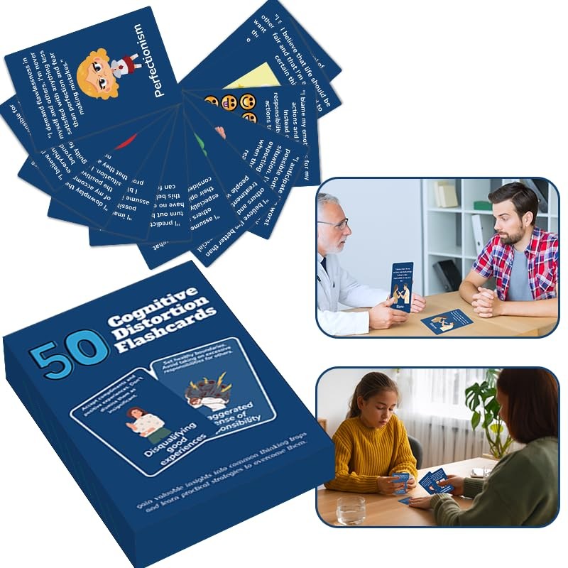 Cognitive Distortion Flashcards, 50 Cards for Mental Health and Thought