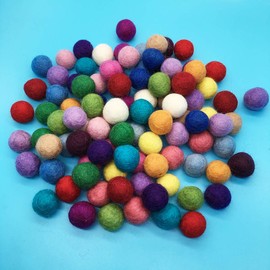 100 Pcs Wool Ball Felt Colorful Garland, Wool Fiber, 0.8 inch (2 cm) Diameter Balls, Ultra Lightweight, Cute, 20 Colors, Party Decorations