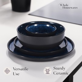 Whole Housewares Ceramic Plates and Bowls Set - Dinnerware Set - Microwave and Dishwasher Safe - 16 Piece Dinner Set - Perfect for Parties, Birthdays, or Weddings - Blue