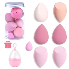 7 Pieces Makeup Blender Sponge Set - Soft Beauty Sponge Blender with a Bottle and Egg Case Holder for Mixing Foundation, Cream and Powder (Pink + Hard Case Can Packaging)