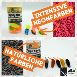 Zite Fishing Trout Rubber Bait Set XXL, Mighty Mag, Curly Viper, Wiggle Worm Trout Bait Rubber, Assortment with Rotor Hooks, Tungsten Cheburashka & Jig Hooks, Fishing Lure Trout Lake Fishing