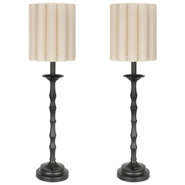 Folux Vintage Black 28.9'' Tall Scalloped Table Lamp Pack of 2, Rustic/Farmhouse Buffet Lamp, Bamboo Lamp Joint Base, for Living Room Bedside Side Table