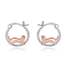JERWLI Sterling Silver 925 Ferret Earrings Huggie Jewellery for Women Girls Ferret Lovers, Sterling Silver, No Gemstone
