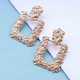 Yheakne Boho Large Square Dangle Earrings Raised Textured Design Earrings Gold Geometry Square Studs Earrings Punk Chunky Earrings Vintage Statement Earrings Jewelry for Women and Girls