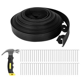 GROWNEER 2 in Tall, 66FT No-Dig Landscape Edging, Rubberific Edging Garden Edging Border with 60 Pcs Landscape Staples, 1PC Hammer Edging for Landscaping Garden, Flower Beds, and Lawn (Black)