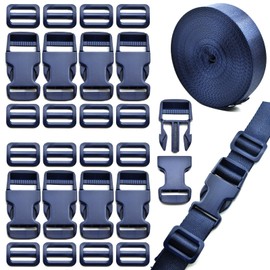 Buckles Webbing Set 25 mm, 10 Yards Navy Blue Nylon Webbing with Buckles Pack of 10 Quick Release Buckle for Backpack Luggage Straps DIY (Navy Blue)