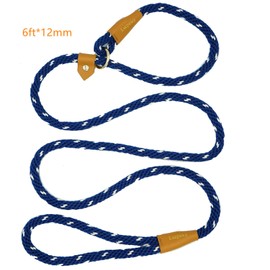 Premium Training Slip Lead for Dogs, No Pull Slip Rope Dog Training Leash 6ft, Heavy Duty Durable Braided Lead with Different Thickness (6FT*12MM, Navy Blue/White)