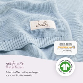 Livella Baby Blanket Made of 100% Organic Cotton, Premium Knitted Blanket Velvet Soft and Breathable, Ideal for Delicate Baby Skin, Oeko-Tex Standard 100 and GOTS Certified (Light Blue)