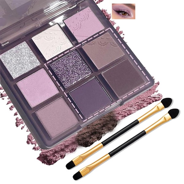 Purple Eyeshadow Palette – 9-Color Matte & Glitter Shades, Highly