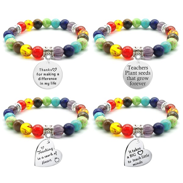 Benwanfee 4pcs Teacher Appreciation Bangle, Multicolored Healing Beads Bracelet with