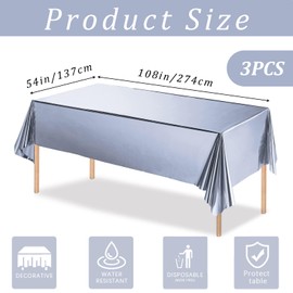 3Pcs Metallic Silver Foil Table Cloth,54x108 Inch Rectangle Party Table Cover Tablecloth Silver Tableware Silver Table Decoration for Christmas,Wedding,Birthday,Valentine's Day,New Year Party Supplies