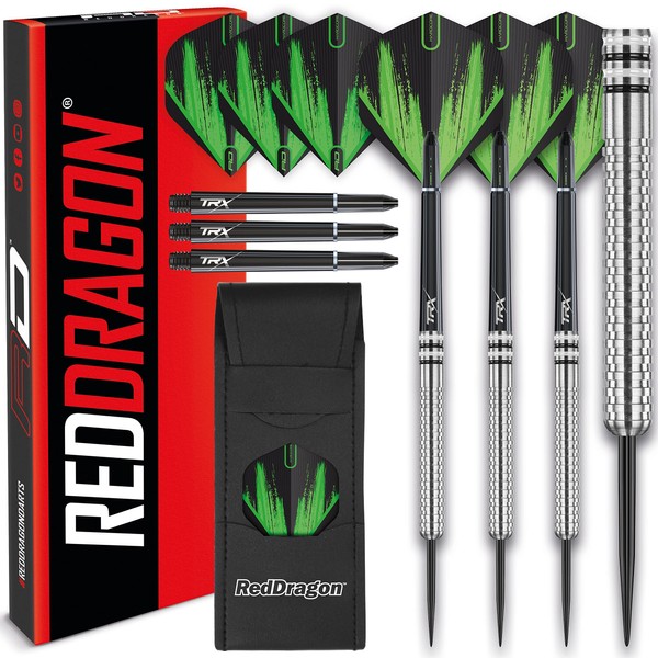 RED DRAGON Raider 1:23 Grams Professional Tungsten Steel Tip Darts Set with Flights and Darts Shafts - Green - Choice of Colours Available
