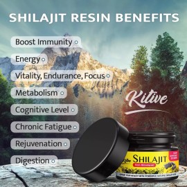 KITIVE Pure Himalayan Shilajit Resin, 600mg, 85+ Trace Minerals, Immune Support, Energy