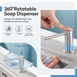 CREA Brushed Nickel Soap Dispenser for Kitchen Sink, Dish Bathroom Dispenser Countertop Soap Dispenser Pump Built in Soap Dispenser with 39inch Extension Tube Kit, Large Capacity 17 OZ Bottle……
