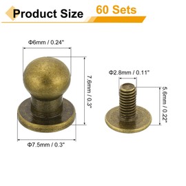QUARKZMAN 60 pieces 6 mm Chicago screws round head button leather craft rivets for DIY leather craft decoration handbag shoes belt repair, bronze