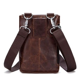 Small Leather Shoulder Crossbody Belt Bag Phone Wallet Purse Loop Holster Waist Fanny Pack Outdoor Camping Hiking Daypack (Coffee)