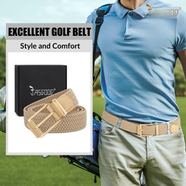 JASGOOD Stretchy Braided Belt for Men Elastic Woven Belt for Jeans Pants 1 3/8" Casual Men Women Golf Belt, Gift Box(Beige, 26''-32'' waist adjustable)