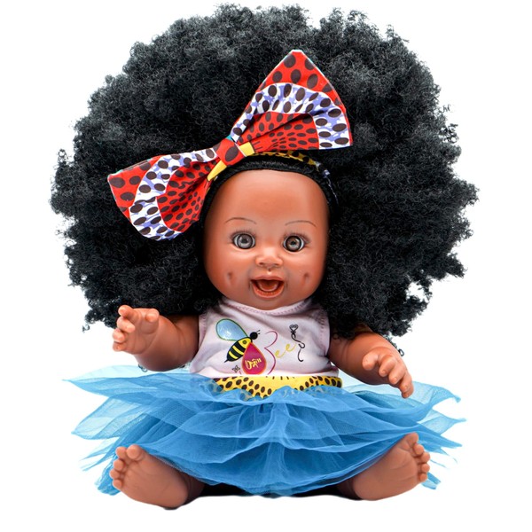 Orijin Bees Fro Zizzy Bee - Black Baby Doll, African Doll, African American Doll, Ethnic Doll, Biracial Doll, Latino Doll, Hispanic Doll, Afro Doll, Curly Hair Doll, Birthday Gift