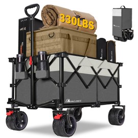 MOON LENCE Collapsible Foldable Wagon Cart, 220L Large Weight Capacity Folding Utility Wagon with All-Terrain Big Wheels, Utility Cart Wagon for Garden, Grocery, Shopping, Camping, Beach, Picnics