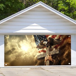 7X16ft Bald Eagle Cross Garage Door Decorations Background 4th of July Garage Door Background Indoor Outdoor Decorations