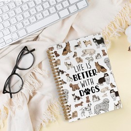 QLMX Dog Animal Spiral Notebook, Dog Journal Notebook, Dog Lover Gifts, Cute Dog Notebooks for School Work, Life Is Better with Dogs Office Supplies Gifts for Dog Owners Women Men, 5.5x8.3 Inch