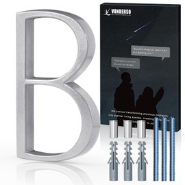 VONDERSO 5 Inch Floating House Numbers and Letters for Outside, Modern Metal Address Number B, with Weather Resistant Silver Powder Coating, No Fading (Glossy Silver)