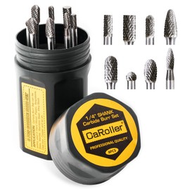 CaRoller Carbide Burr Set, 1/4" Shank 8PC Double Cut Die Grinder Rotary Tool Cutting Burrs Set for Metal and Wood Working Carving, Engraving, Polishing, Grinding with Portable Round Storage Case