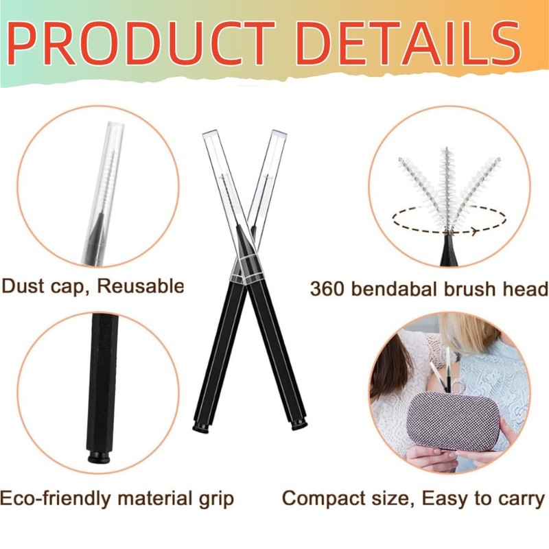 HIDOSNG 100 Pcs Micro Eyebrow Brush with Cap, Brush Eyelash