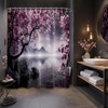 Yieldeer Japanese Shower Curtain Asian Cherry Blossom Bathroom Decor Mountain