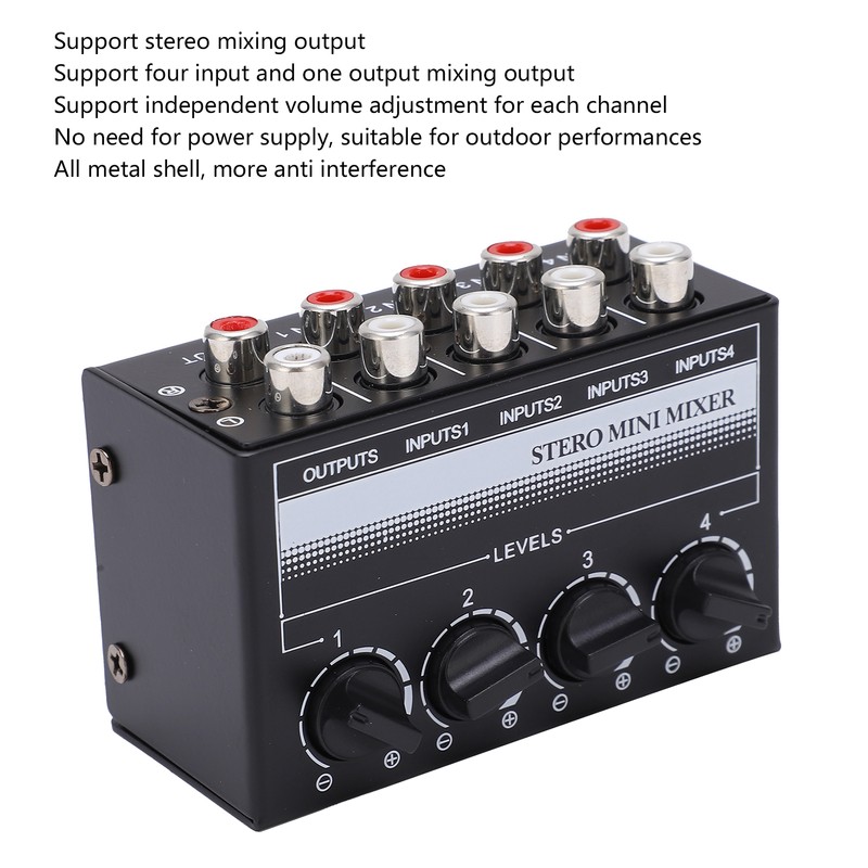 Stereo Mini Mixer Passive Audio Signal Controller 4 Channel Hub