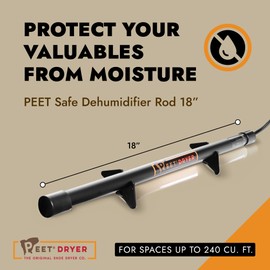 PEET, Safe Dehumidifier Rod, For Up to 200 Cubic Feet of Enclosed Space, Ideal for Gun Safes, Cabinets, Closets, 18”