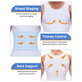 MISS MOLY Compression Shirts for Men Tummy Control Undershirt Gynomastica Slimming Vest Waist Trainer Tank Top Shapewear White 3XL